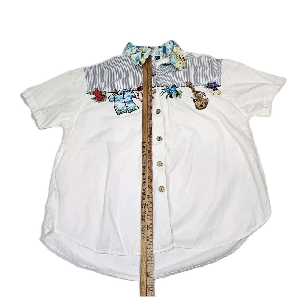 Vintage Bill Blass Shirt Women's Sz M Embroidered Button Up  White Art To Wear - Picture 7 of 14